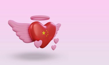 3d valentine love China flag rendering left view