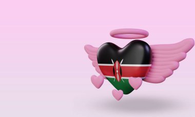 3d valentine love Kenya flag rendering right view