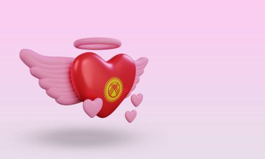 3d valentine love Kyrgyzstan flag rendering left view