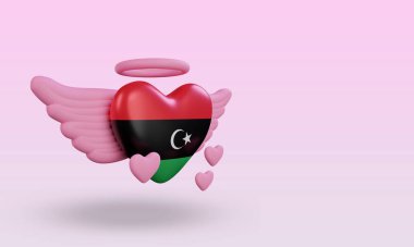 3d valentine love Libya flag rendering left view