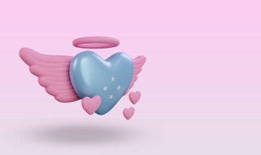 3d valentine love Micronesia flag rendering left view