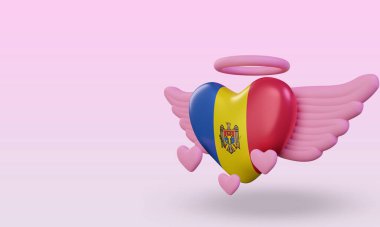 3d valentine love Moldova flag rendering right view