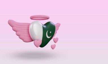 3d valentine love Pakistan flag rendering left view