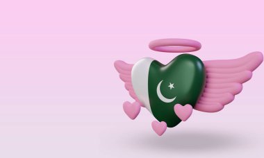 3d valentine love Pakistan flag rendering right view