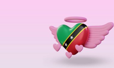 3d valentine love St Kitts and Nevis flag rendering right view