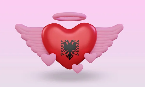 Valentine Love Albania Flag Rendering Front View — Zdjęcie stockowe