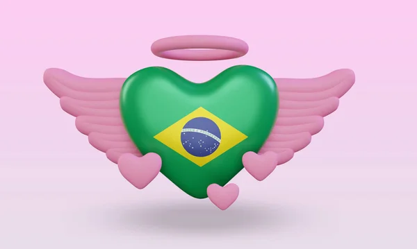 Valentine Love Brazil Flag Rendering Front View — 스톡 사진