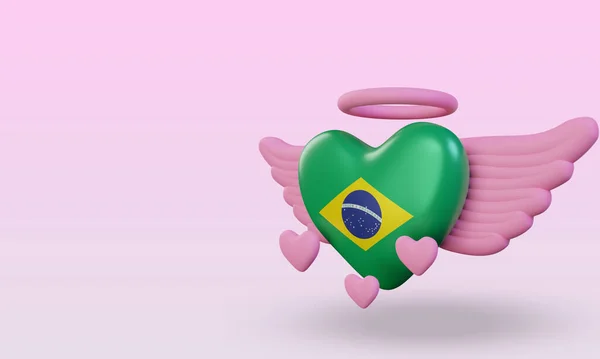 Valentine Love Brazil Flag Rendering Right View — Fotografia de Stock