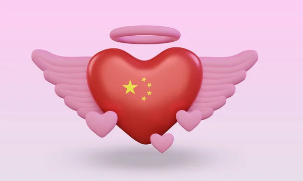 Valentine Love China Flag Rendering Front View — стокове фото