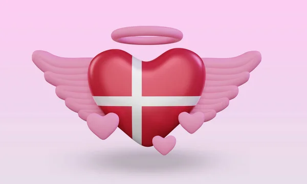 Valentine Love Denmark Flag Rendering Front View — стокове фото