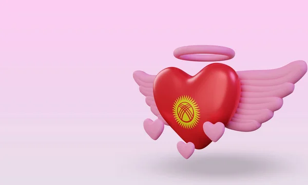 3Dバレンタインの愛キルギスタンの旗の右のビューをレンダリング — ストック写真