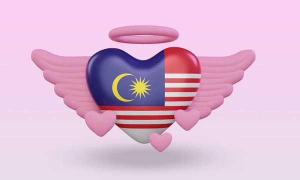 Valentine Love Malaysia Flag Rendering Front View — Zdjęcie stockowe
