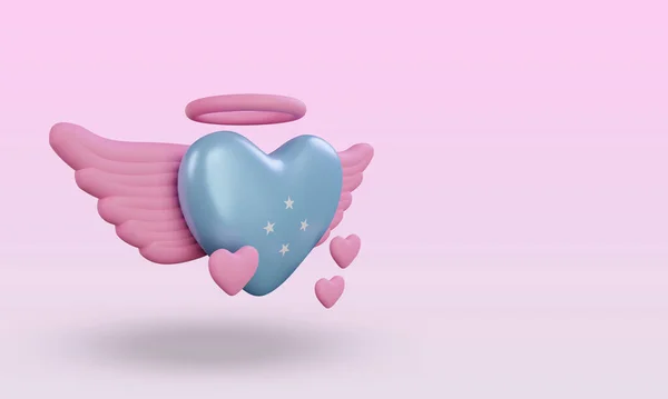 3d valentine love Micronesia flag rendering left view