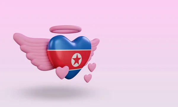Valentine Love North Korea Flag Rendering Left View — Stockfoto