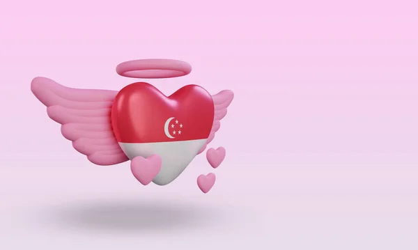 Valentine Love Singapore Flag Rendering Left View — Fotografia de Stock