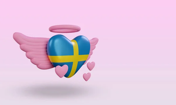 Valentine Love Sweden Flag Rendering Left View — Zdjęcie stockowe