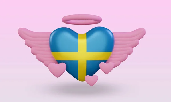Valentine Love Sweden Flag Rendering Front View — Zdjęcie stockowe