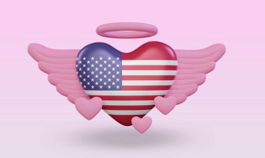 3d valentine love America flag rendering front view