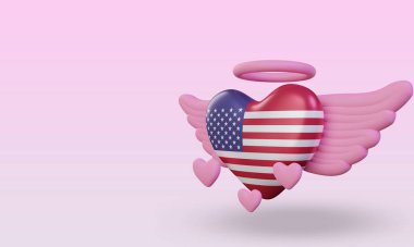 3d valentine love America flag rendering right view