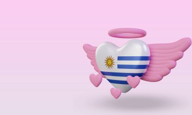 3d valentine love Uruguay flag rendering right view