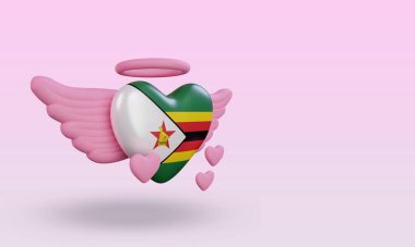 3d valentine love Zimbabwe flag rendering left view