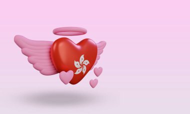 3d valentine love Hongkong flag rendering left view