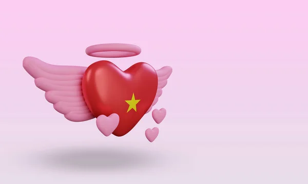 Valentine Love Vietnam Flag Rendering Left View — Stok fotoğraf