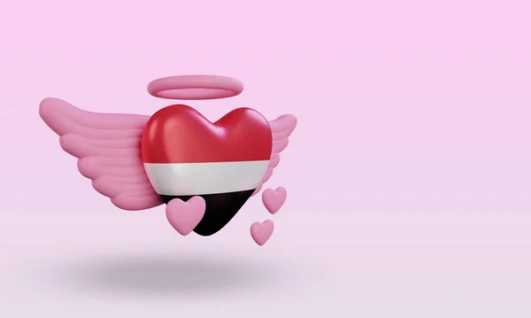 Valentine Love Yemen Flag Rendering Left View — Stockfoto