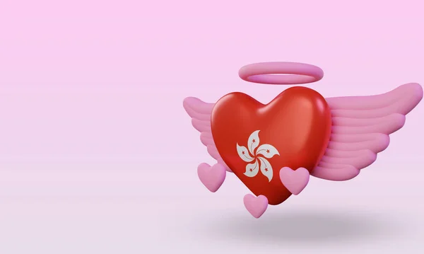 3d valentine love Hongkong flag rendering right view