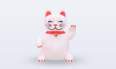 3D Çin Yeni Yılı Şanslı Kedi simgesi ön görünümü oluşturur