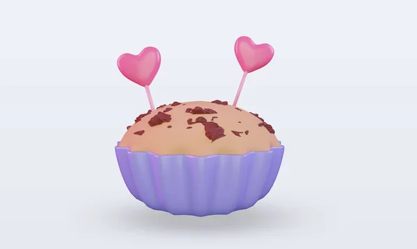 Valentinstag Cupcake Icon Rendering Frontansicht — Stockfoto