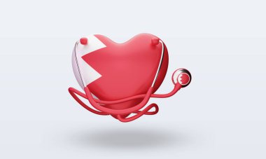 3D Dünya Sağlık Günü Bahreyn bayrağı cephe görüntüsü veriyor