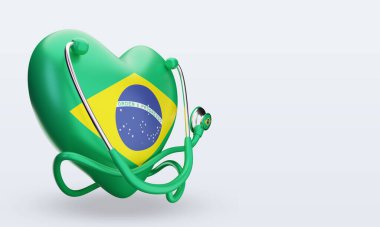 3D Dünya Sağlık Günü Brezilya bayrağı sol görüşü yansıtıyor