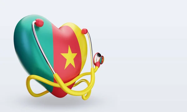 Világ Egészségügyi Nap Kamerun Zászló Renderelés Bal Nézet — Stock Fotó