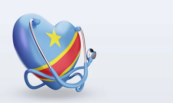 Világ Egészségügyi Nap Demokratikus Kongói Zászló Rendering Bal Nézet — Stock Fotó