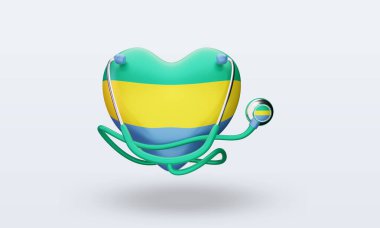 3D Dünya Sağlık Günü Gabon bayrağı ön görünüm sunuyor