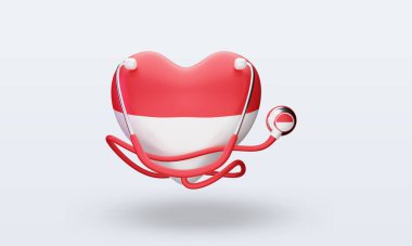 3D Dünya Sağlık Günü Endonezya bayrağı cephe görüşü sunuyor