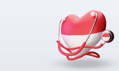 3D Dünya Sağlık Günü Endonezya bayrağı doğru görünüm veriyor
