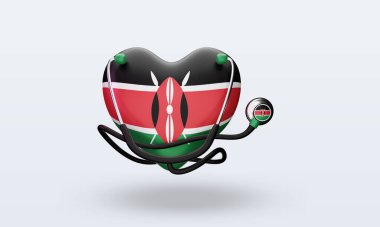 3D Dünya Sağlık Günü Kenya bayrağı ön görünüm sunuyor