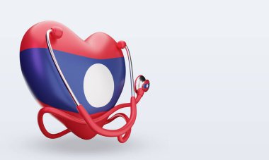 3D Dünya Sağlık Günü Laos bayrağı sol görüşü yansıtıyor