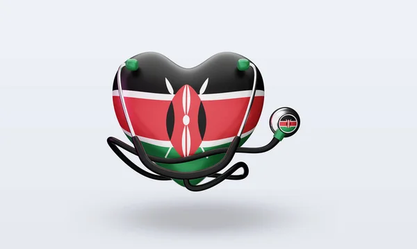 3D Dünya Sağlık Günü Kenya bayrağı ön görünüm sunuyor