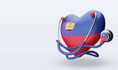 3D Dünya Sağlık Günü Lihtenştayn bayrağı doğru görünüm veriyor