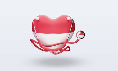 3D Dünya Sağlık Günü Monako bayrağı cephe görüntüsü veriyor