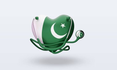 3D Dünya Sağlık Günü Pakistan bayrağı cephe görüntüsü veriyor