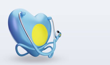 3D Dünya Sağlık Günü Palau bayrağı sol görüşü yansıtıyor