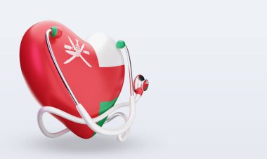 3D Dünya Sağlık Günü Umman bayrağı sol görüşü yansıtıyor