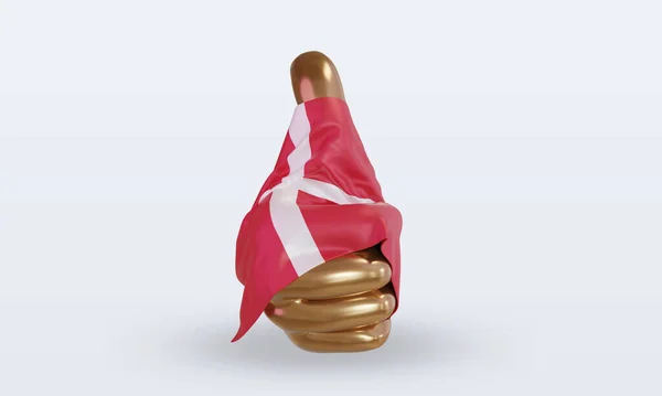 Tumme Danmark Flagga Återgivning Framifrån — Stockfoto