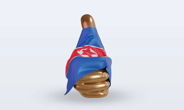 Αντίχειρας Βόρεια Κορέα Σημαία Καθιστώντας Μπροστινή Όψη — Φωτογραφία Αρχείου