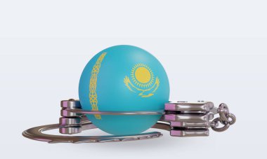 3D kelepçe Kazakistan bayrağı ön görünüm oluşturma