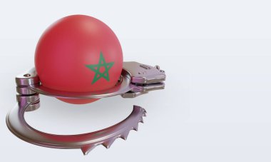 3D kelepçe Fas bayrağı sol görüşü yansıtıyor